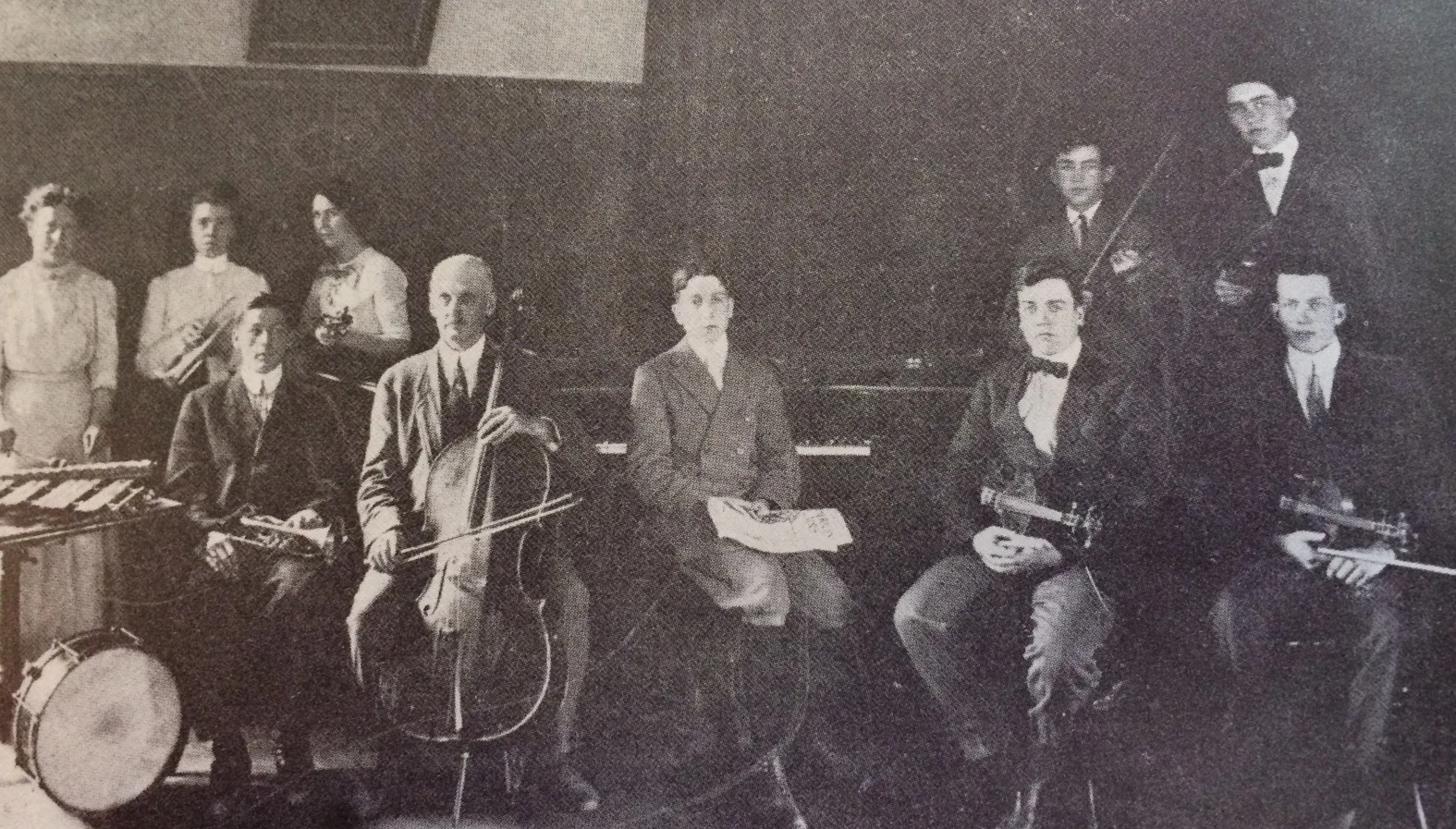 Hitchcock Academy has a long history with music as an important part of its mission, as reflected in this 1912 photo of the Hitchcock Orchestra.