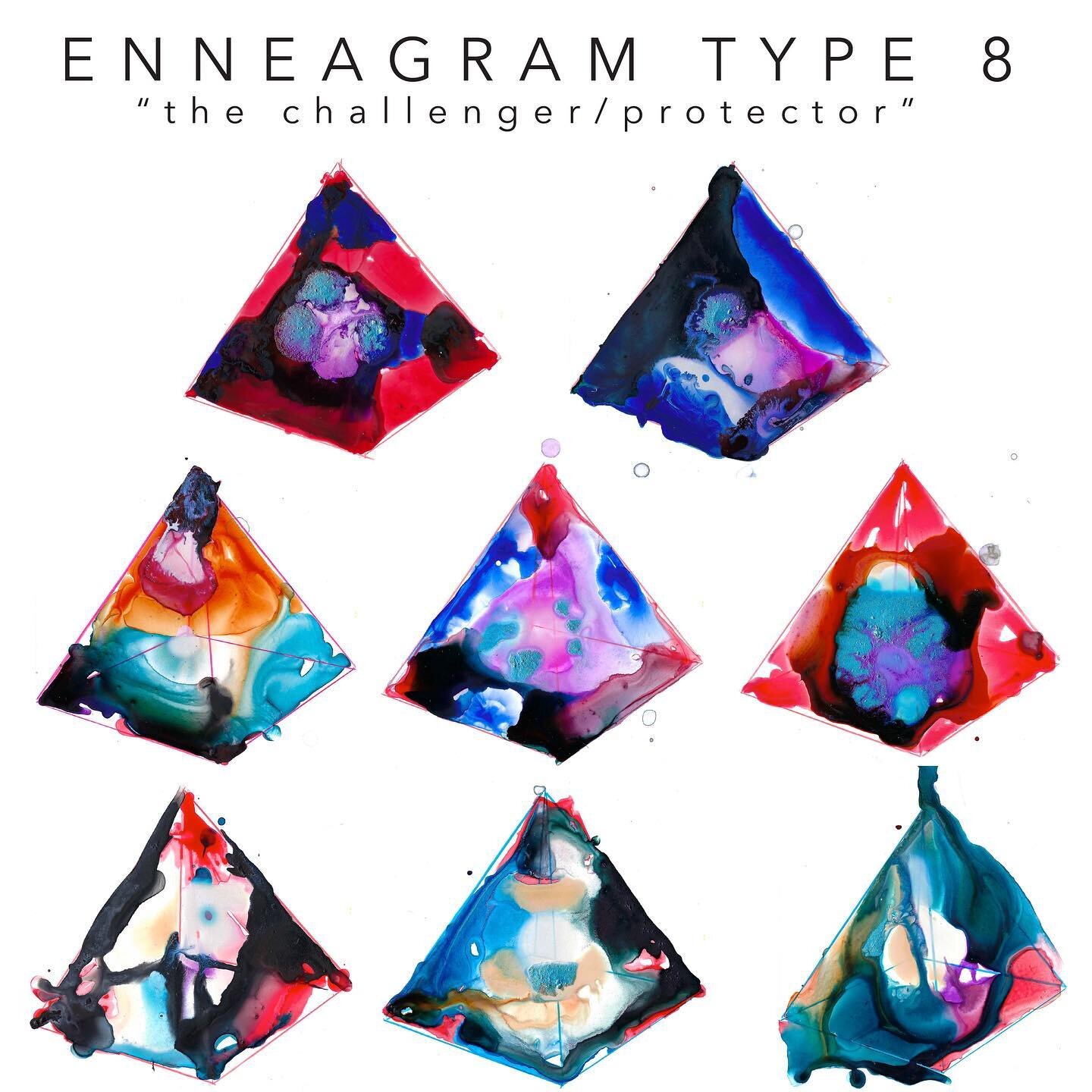 Enneagram Type 8: Reading the data I gathered, arrows / squares/ arches and triangles were listed as geometric shapes to represent this domineering, confident type. I chose a pyramid to encapsulate the above shapes into one, and the pyramid is also v