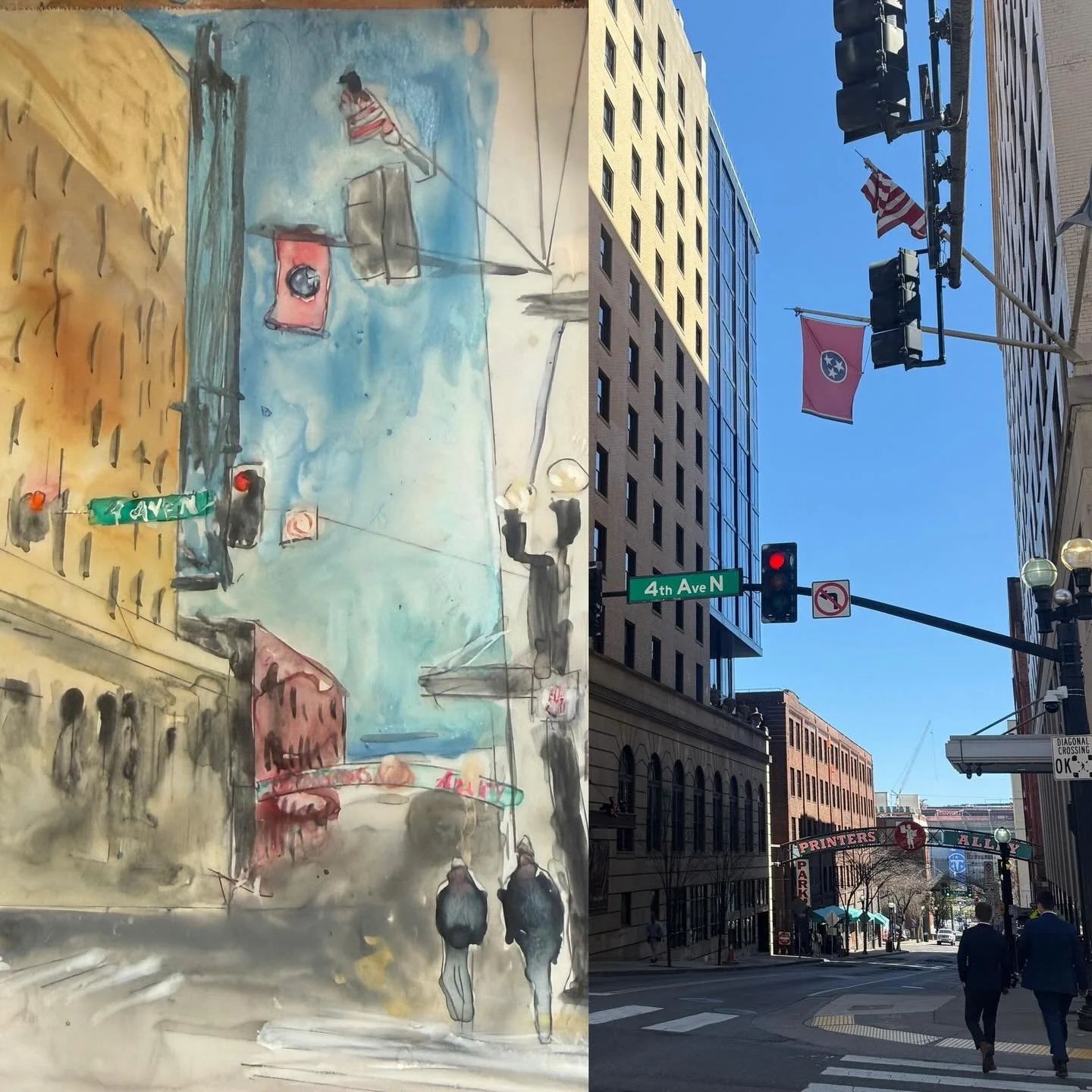 4th Ave N &amp; Church St. What is now a boutique hotel on the left corner used to be by Dad&rsquo;s office where I spent "Take Your Daughter to Work Day." It&rsquo;s one of my favorite Nashville corners &amp; right by my artists studio.
