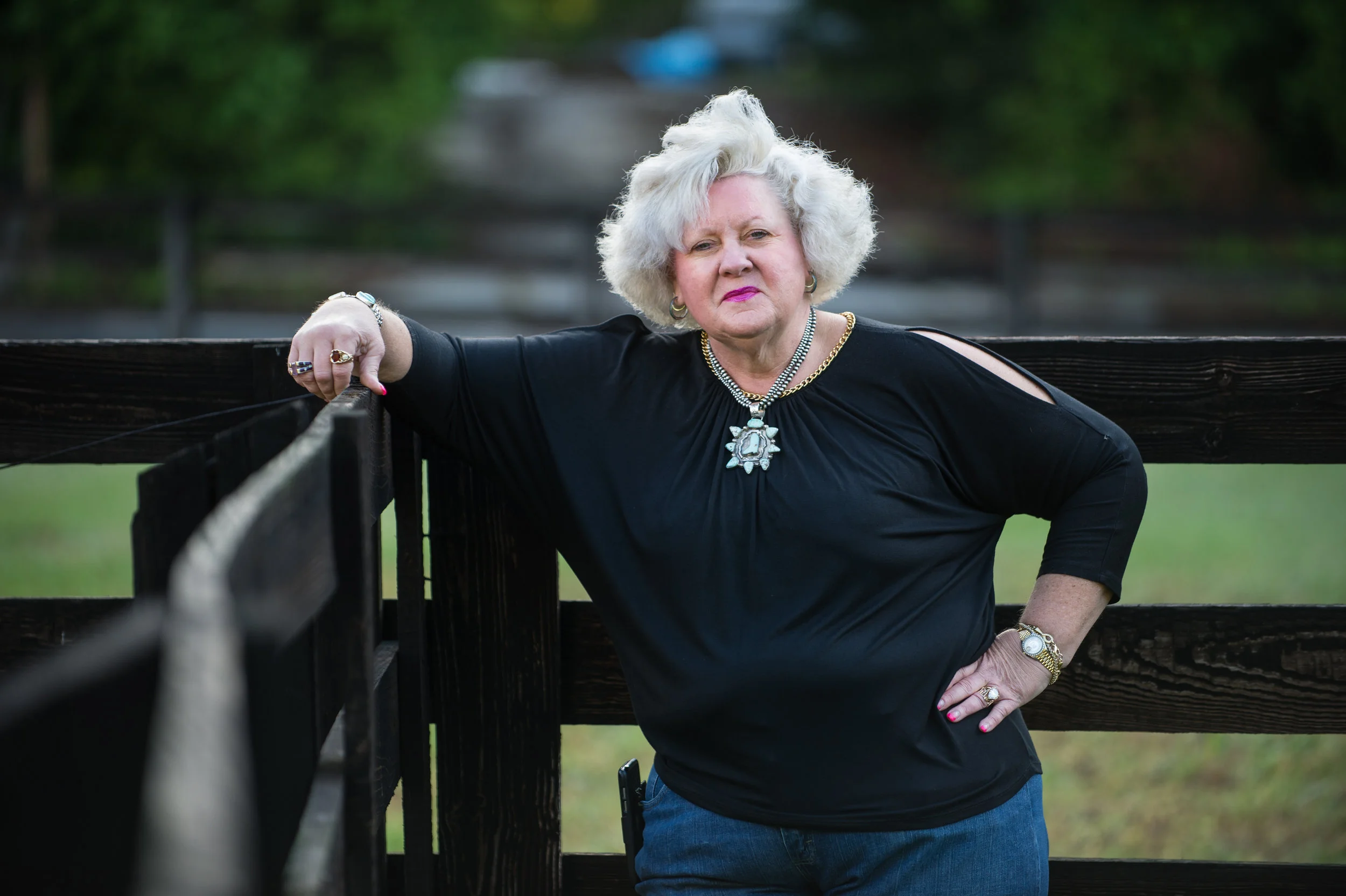 Ann Jones is a equine professional and cattle rancher with property in Georgia and Oklahoma. She's shown here on her farm, Jones Cutting Horses, in Flowery Branch, Ga. in April 2017. 
