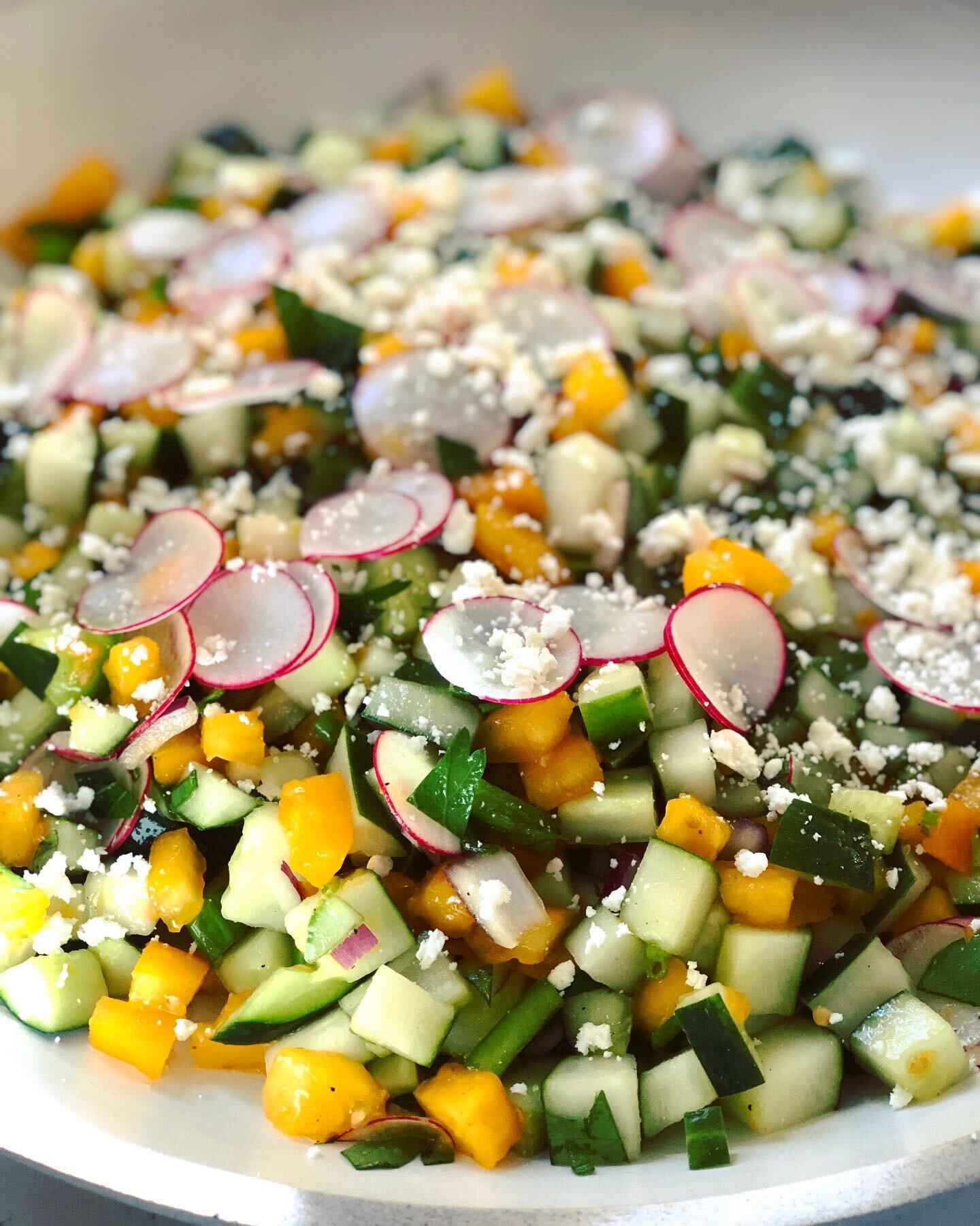 It&rsquo;s a sunny salad for a sunny day.... this riff on a classic Israeli-style chopped salad includes the last of summer&rsquo;s sweet yellow beefsteak tomatoes, crunchy cucumbers, radish and creamy feta with a zippy lemon-herb dressing. On the co