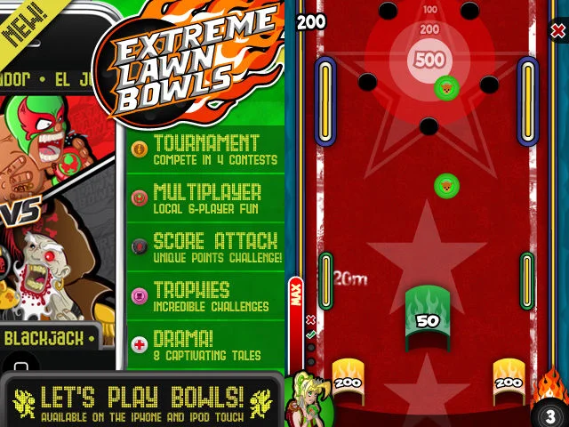 Extreme Lawn Bowls (2010) is an arcade-style sports game with a host of colourful characters for iOS and Android, developed and published by Mediatonic . https://www.youtube.com/watch?v=I0UCpfA-ptQ