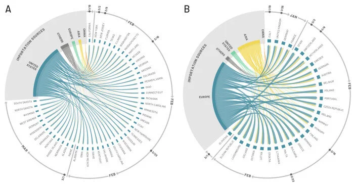 Cryptic transmission of SARS-CoV-2 and the first COVID-19 wave in 2 Europe and the United States