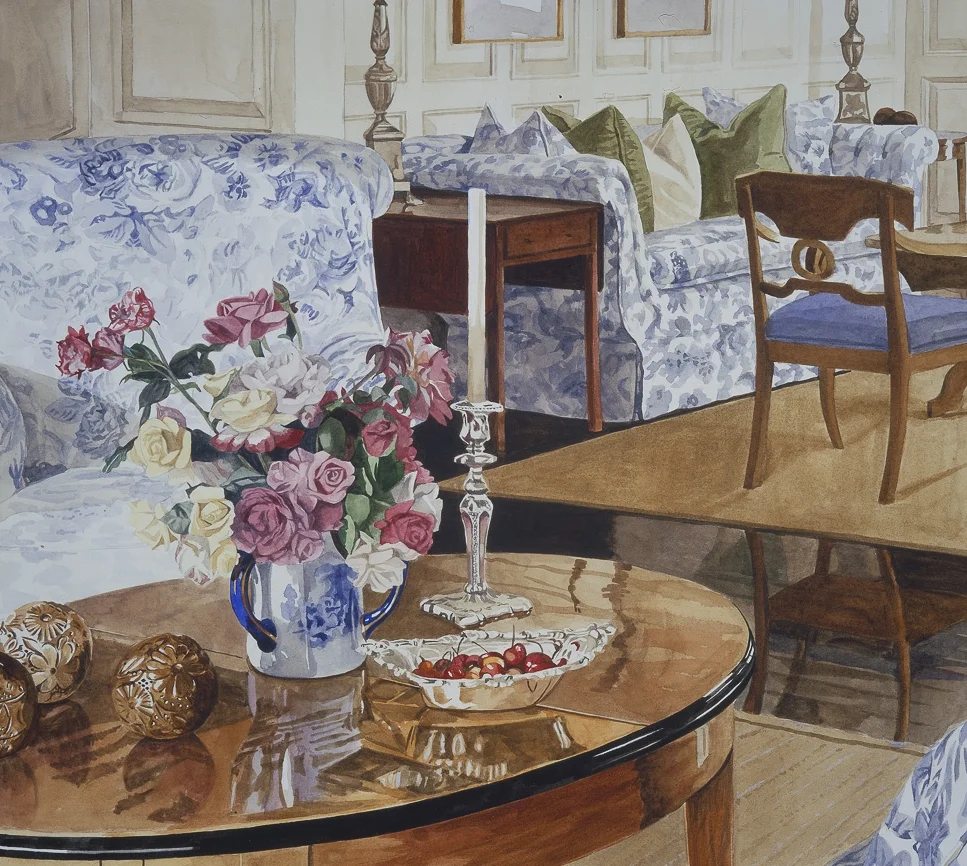 Chintz Couches and Coffee Table with Roses