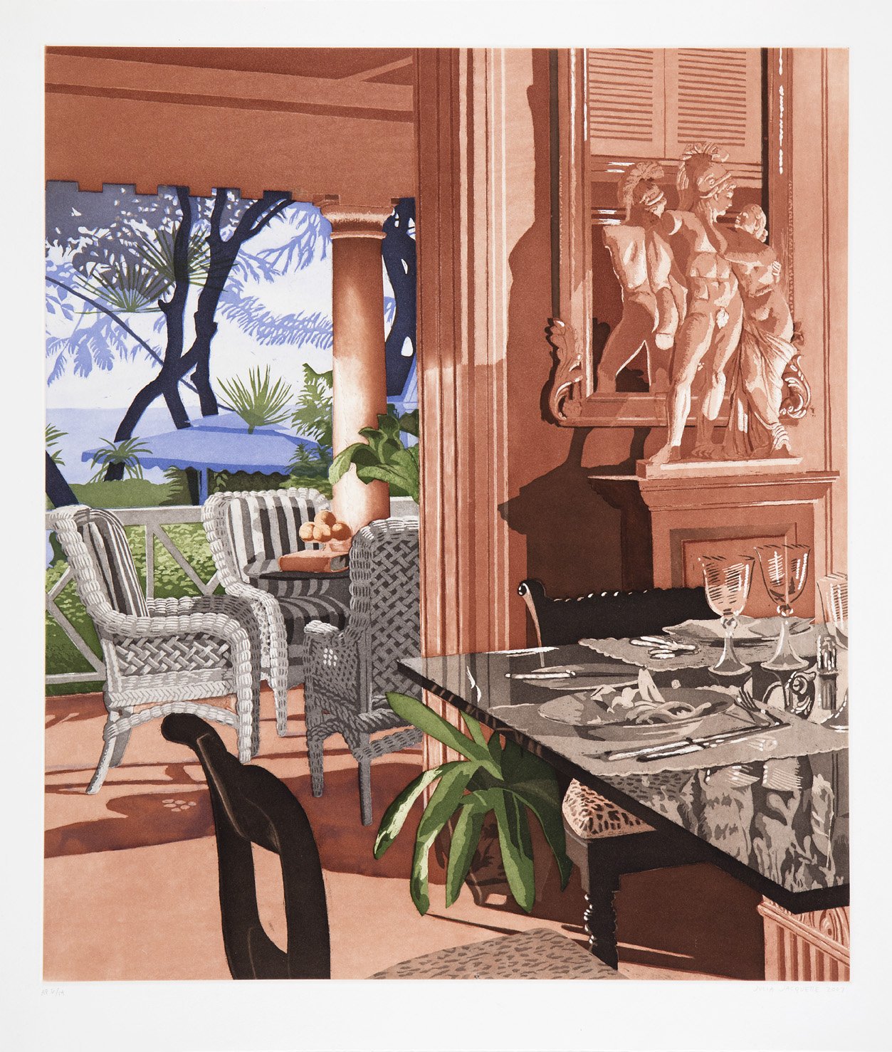My Houses (Dining Room with Greek Statue) 2007 aquatint 22 x 19 inches edition of 50. Published by Pace Prints.