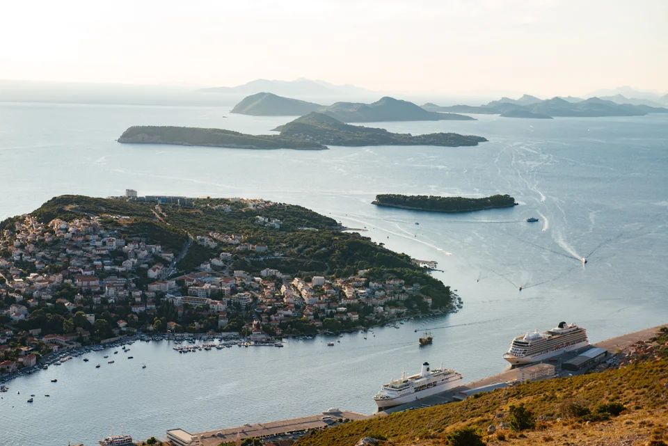 A view of the MV World Odyssey from atop Mountain Srđ.