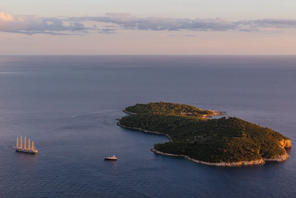 Lokrum Island at sunset.