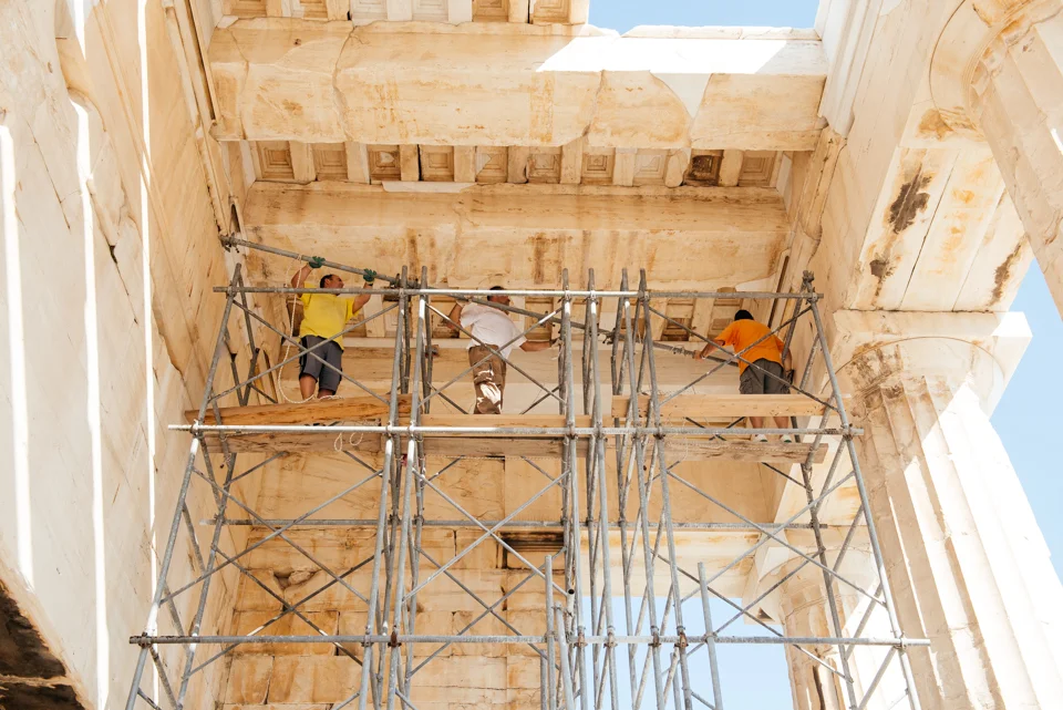 A 40 year restoration project is underway as workers put together scaffolding to repair and replace the aging marble. 