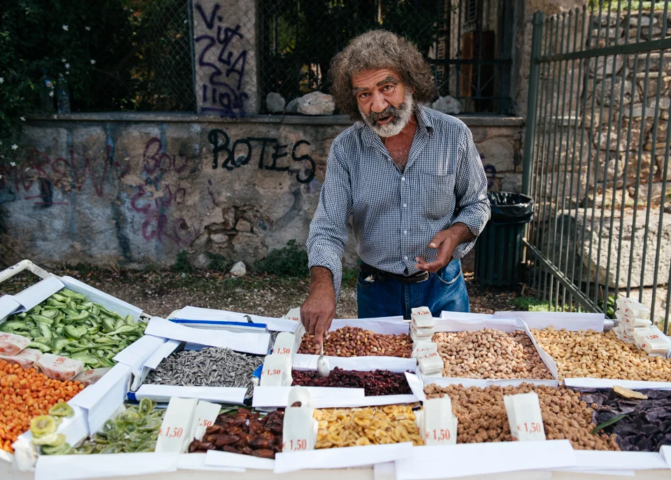 Dried fruit and nuts are a common snack in Greece. The best ones were the pineapples dried with cranberry juice!