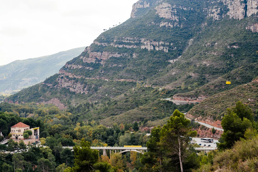 The train station and the cable car that ascends the mountain of Montserrat.