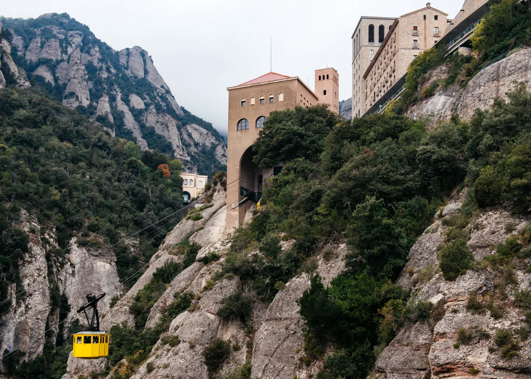 The cable car passes us as we make our final push to the top of Montserrat.
