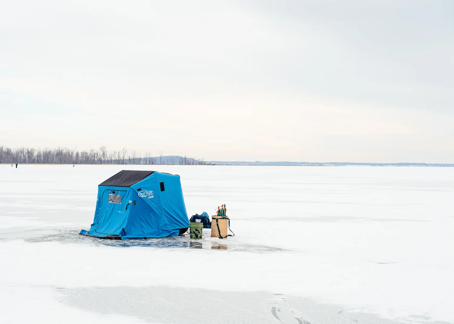 An ice fishing hut.