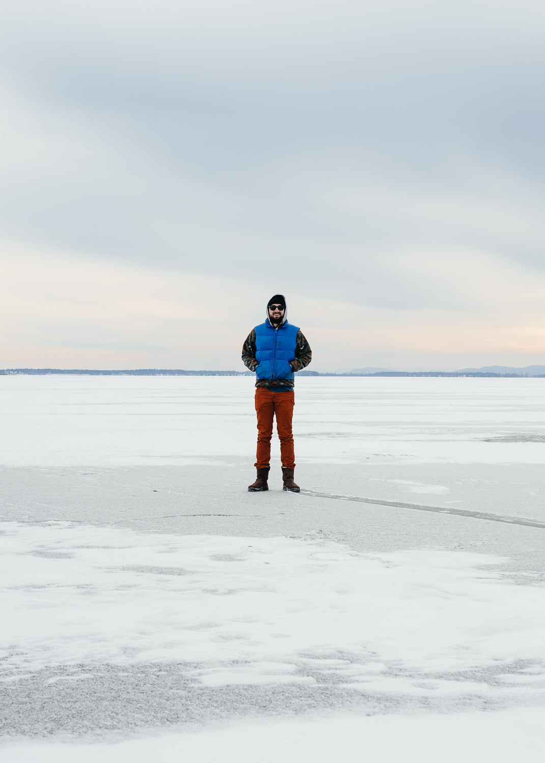 Nick on the frozen Lake Champlain.