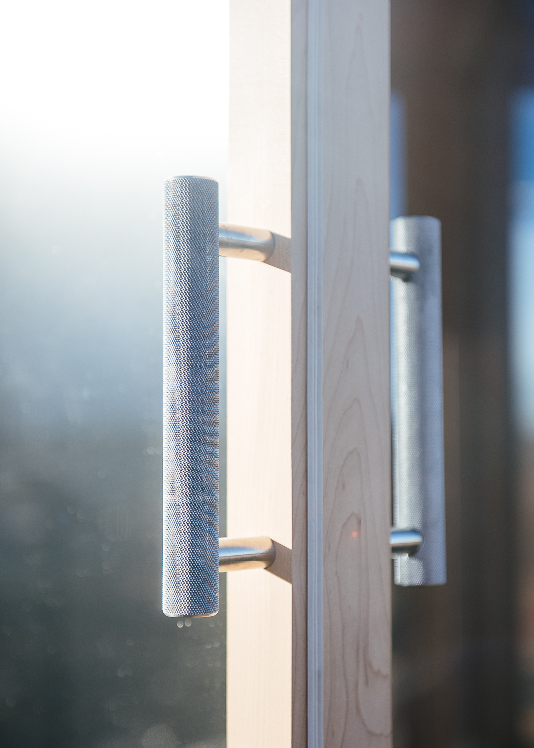 Stainless steel door handle.
