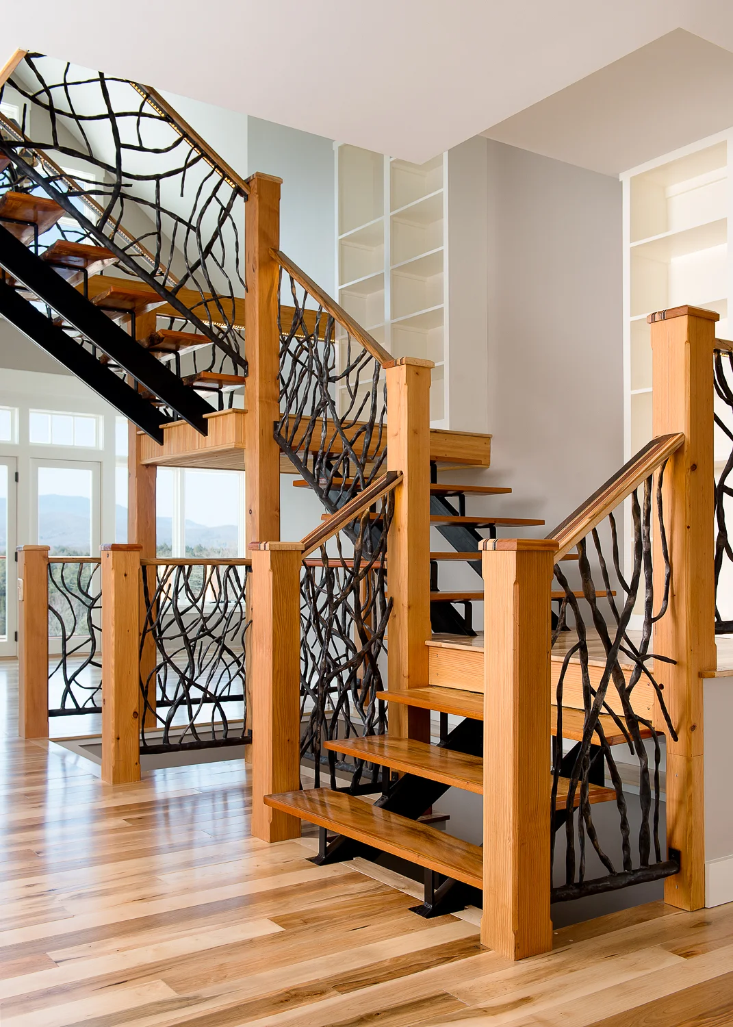 Staircase with custom built-ins for extra storage.
