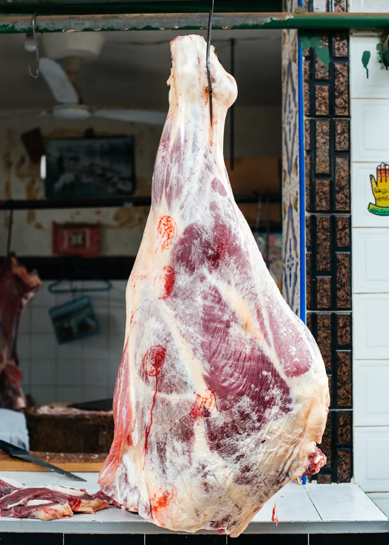 Cow leg ready to be carved up. 