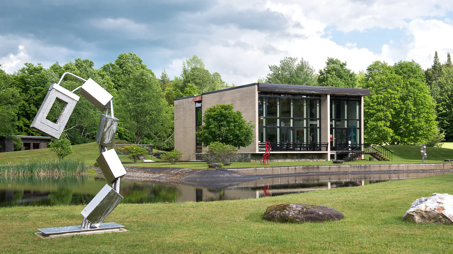 Newly installed sculpture by John Matusz - Variation of Cubes, Steel and Granite.