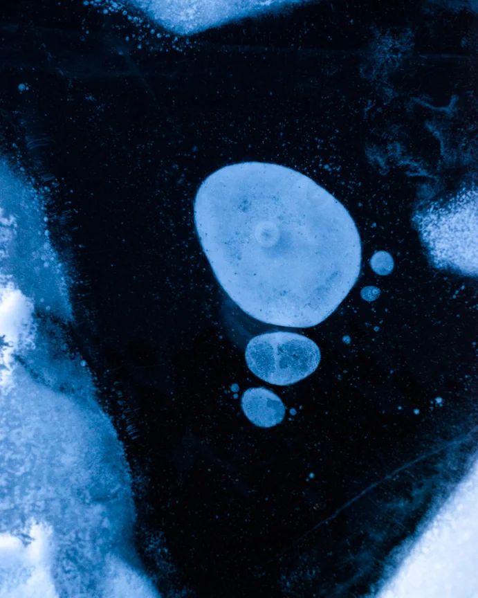 Air bubbles frozen on Lake Champlain