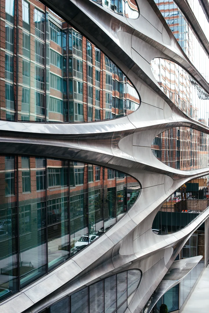 520 west 28th - architect - Zaha Hadid. Still under construction, this building is situated off the "Highline," a disused railway turned green space and walking path. 