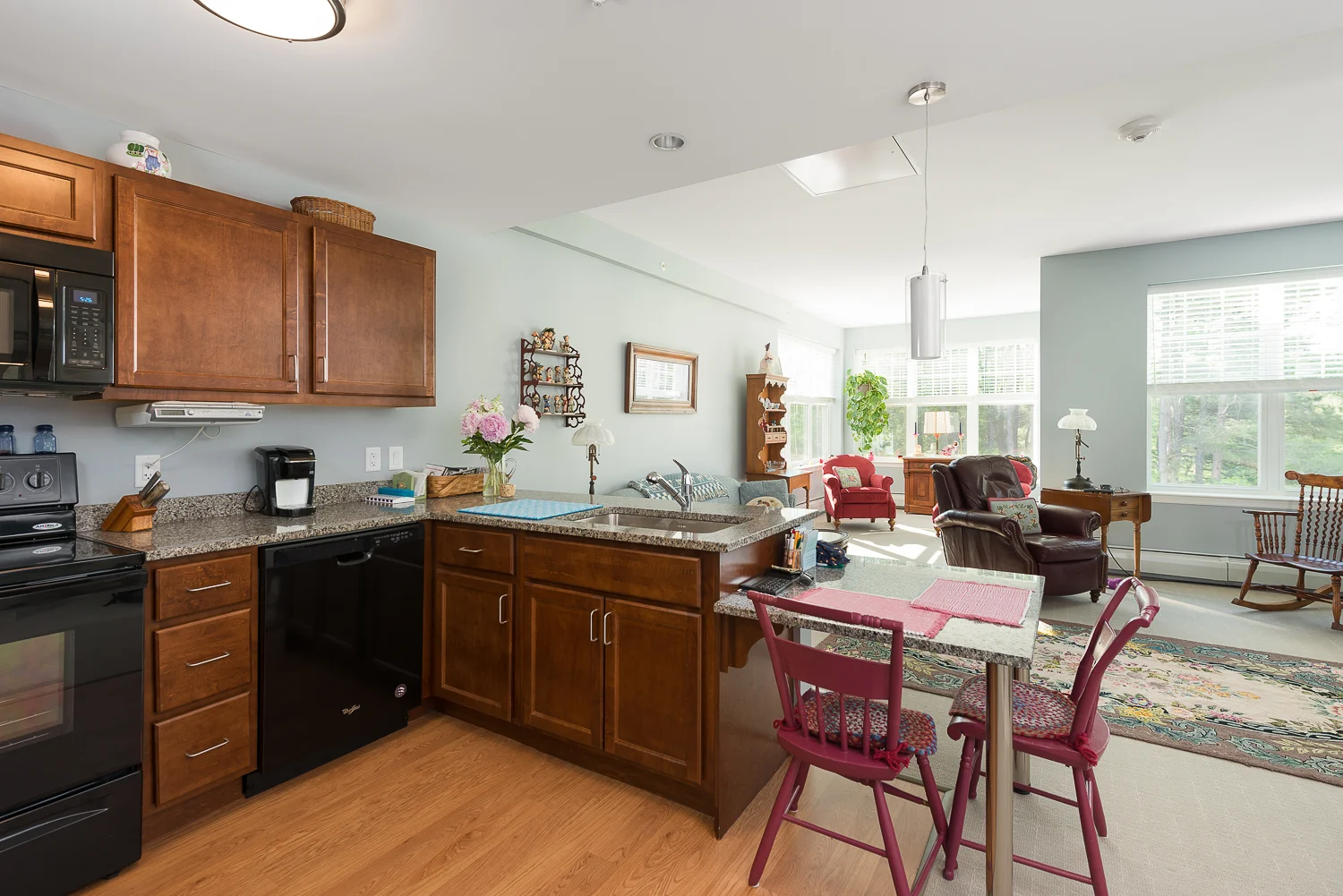 Independent living kitchen and living room.