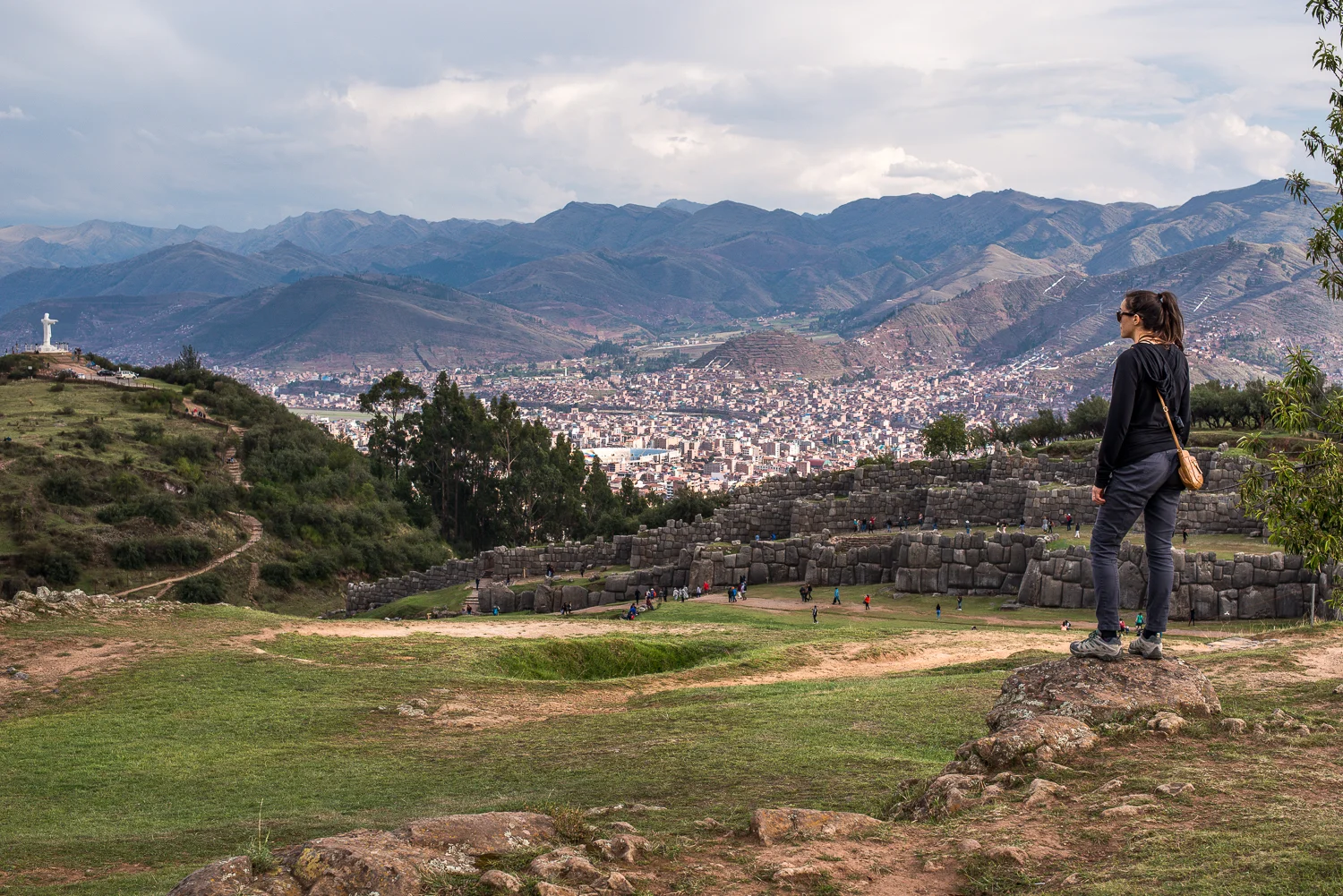 Chelsea at the inca site Sacsayhuaman.