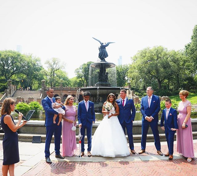 Central Park is filled with amazing locations to have the wedding ceremony. This is behind Bethesda Fountain on the hottest day of the year. I would suggest spring or fall for this location;) #bethesdafountain #summerwedding #centralpark #weddingphot