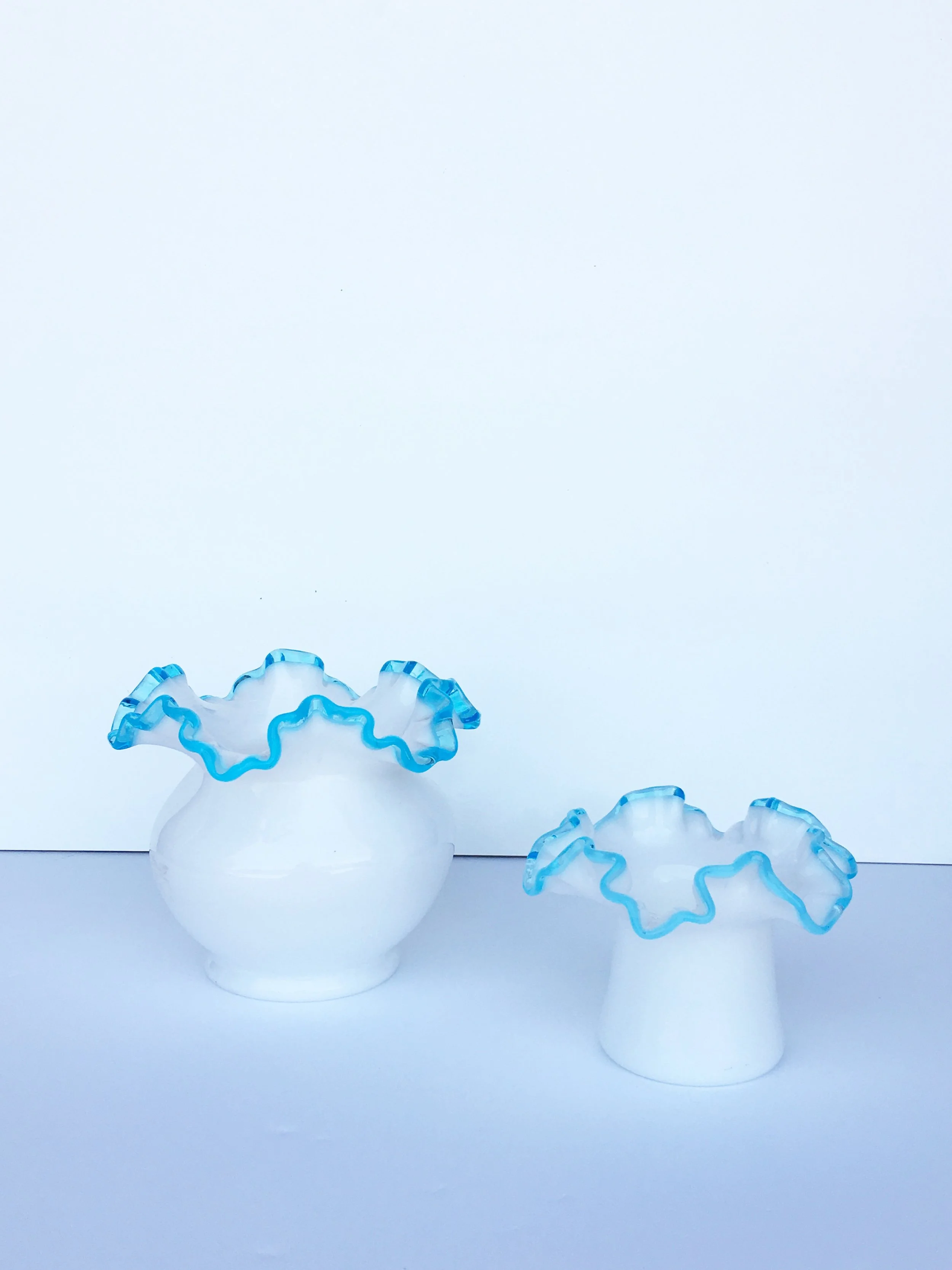 white & blue glass vase set 