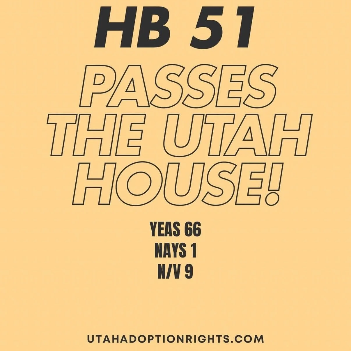 HB 51 is onto the Senate!  With a nearly unanimous vote in The House, the state of Utah is one step closer to implementing a more common sense approach to adoption and add protections for the women!! As always, thank you Rep. Katy Hall for her amazin
