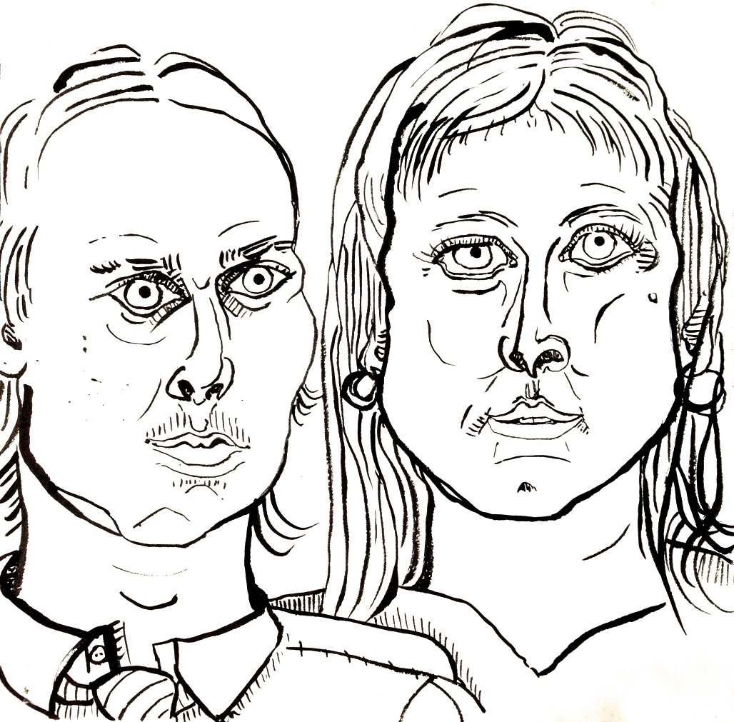 Tim and Isis / Ink and brush / 10 x 10"