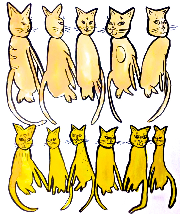 Alley Cats I / Ink and brush / 9 x 12"