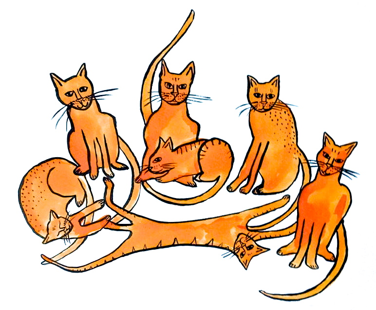 Alley Cats II / Ink and brush / 9 x 12"