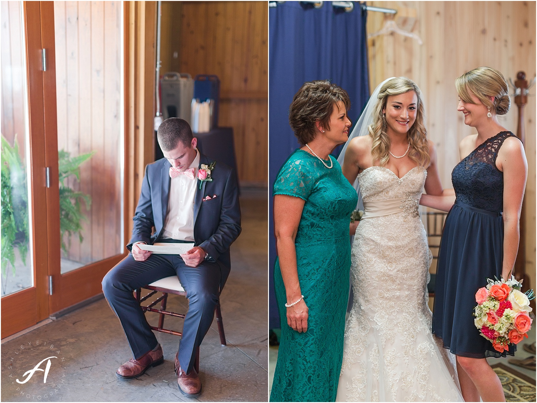 navy and coral mountain view Wedding at The Glen at The Boxtree Lodge || Braeloch Wedding in Vinton, Virginia || Ashley Eiban Photography || www.ashleyeiban.com