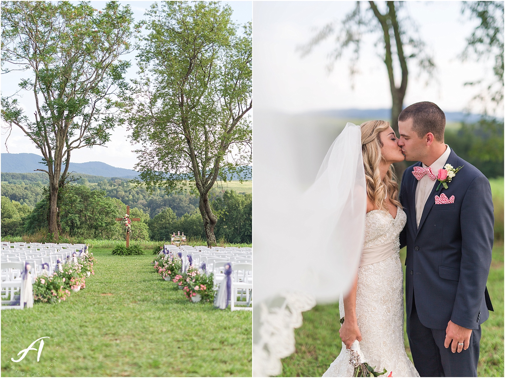 navy and coral mountain view Wedding at The Glen at The Boxtree Lodge || Braeloch Wedding in Vinton, Virginia || Ashley Eiban Photography || www.ashleyeiban.com