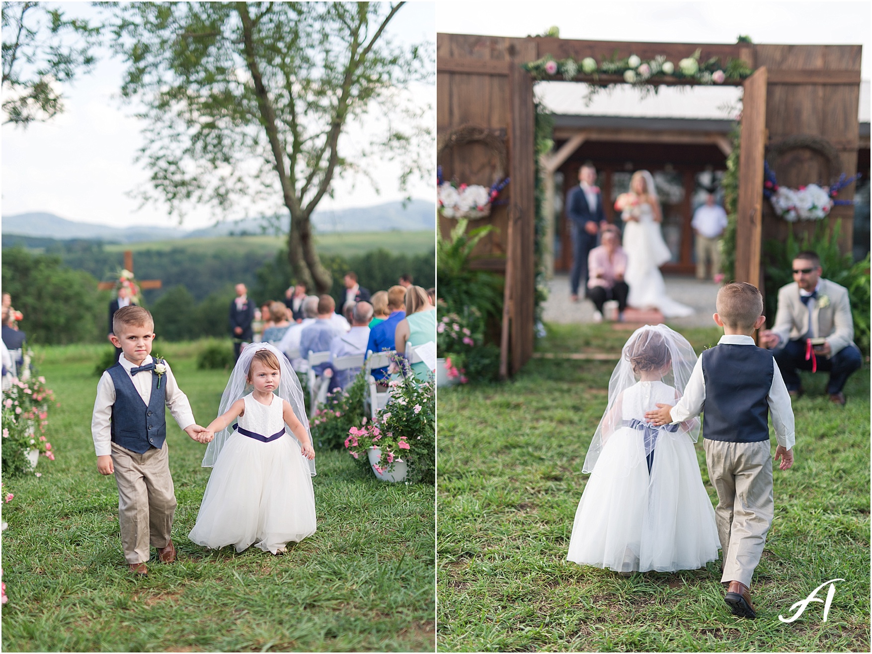 navy and coral mountain view Wedding at The Glen at The Boxtree Lodge || Braeloch Wedding in Vinton, Virginia || Ashley Eiban Photography || www.ashleyeiban.com