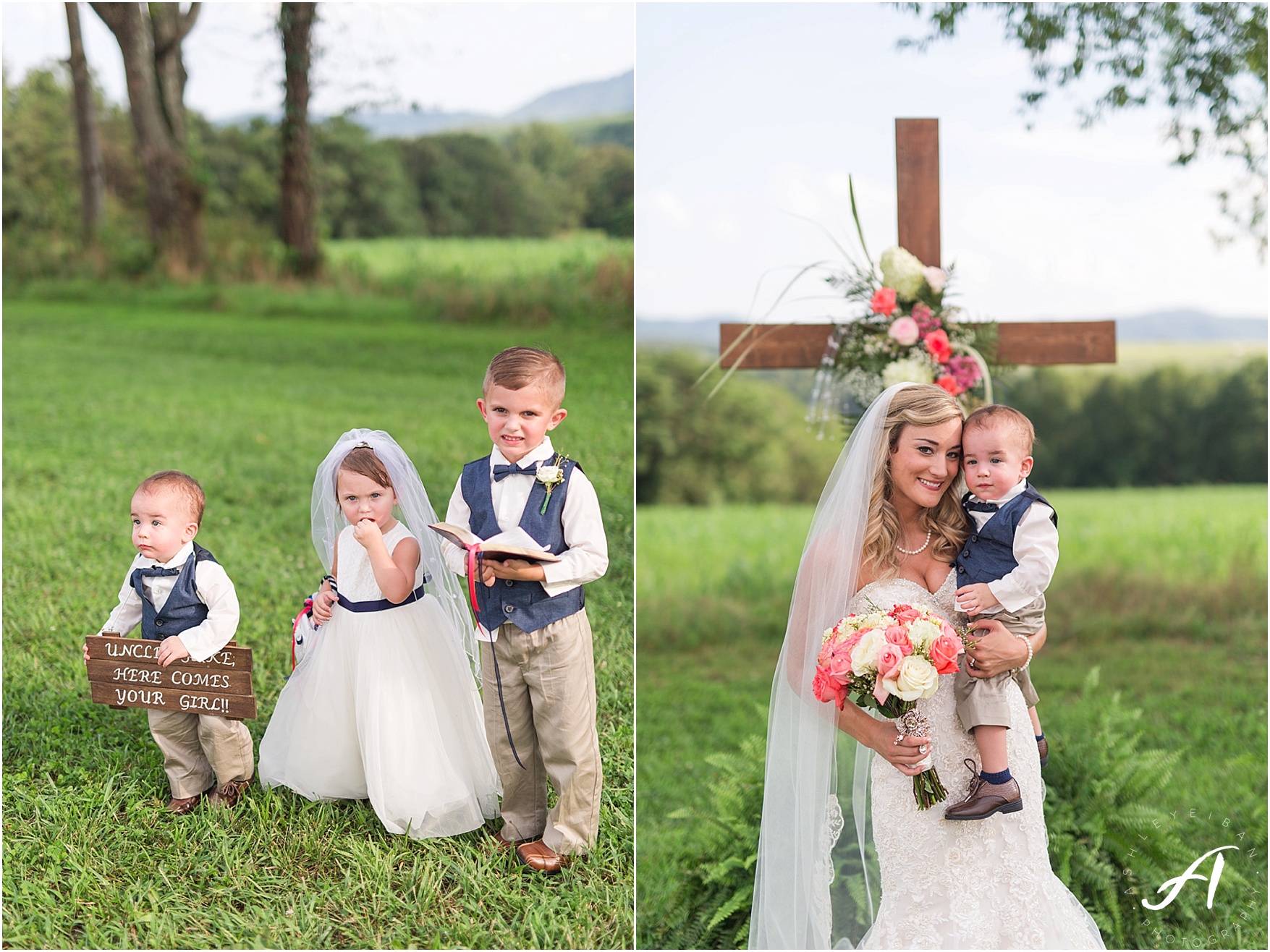 navy and coral mountain view Wedding at The Glen at The Boxtree Lodge || Braeloch Wedding in Vinton, Virginia || Ashley Eiban Photography || www.ashleyeiban.com