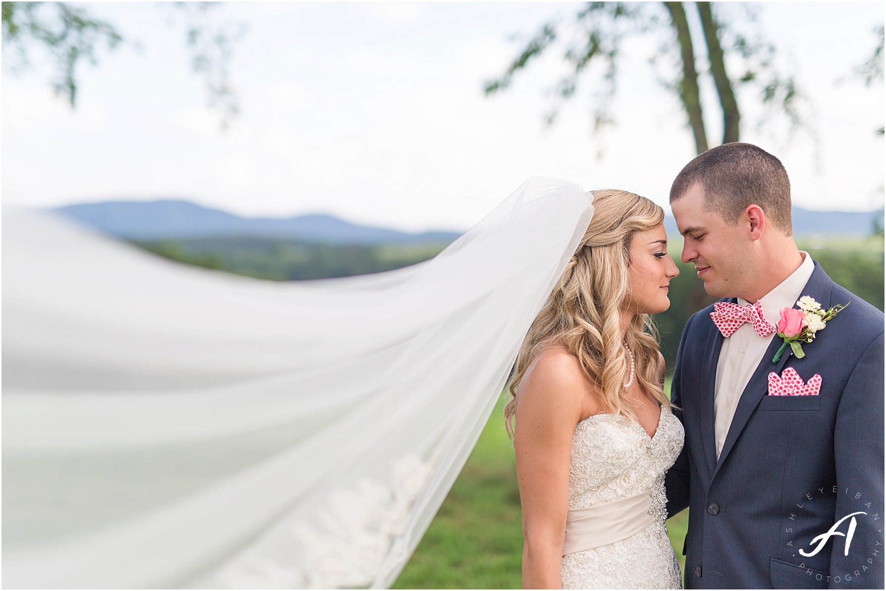 navy and coral mountain view Wedding at The Glen at The Boxtree Lodge || Braeloch Wedding in Vinton, Virginia || Ashley Eiban Photography || www.ashleyeiban.com