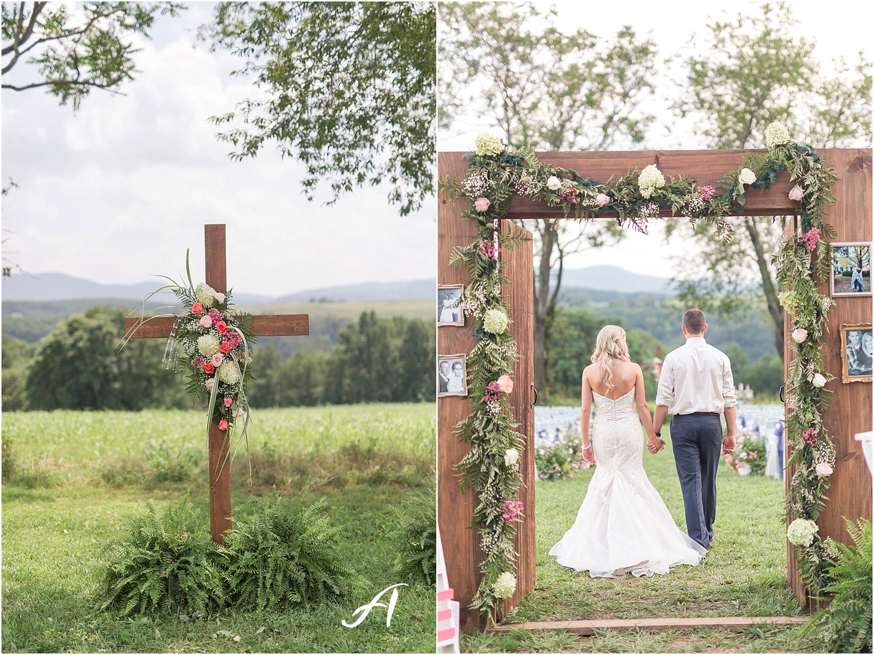 navy and coral mountain view Wedding at The Glen at The Boxtree Lodge || Braeloch Wedding in Vinton, Virginia || Ashley Eiban Photography || www.ashleyeiban.com