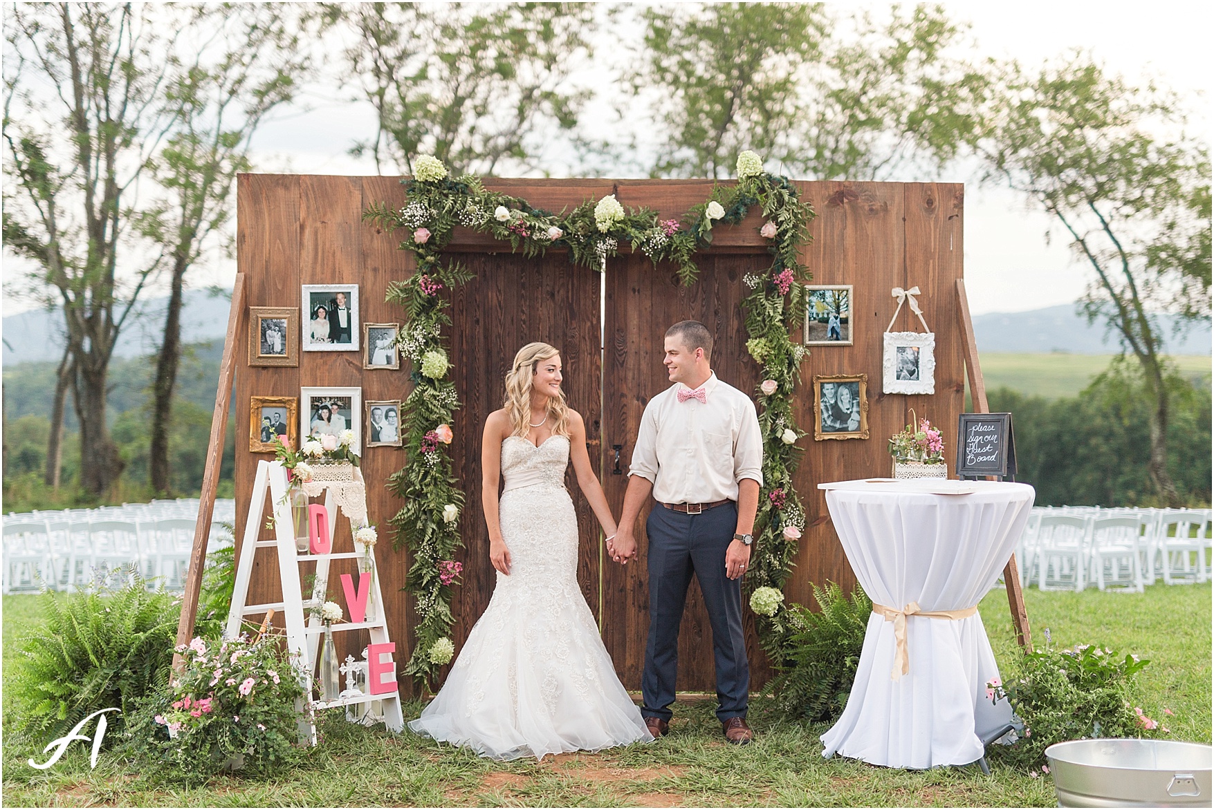 navy and coral mountain view Wedding at The Glen at The Boxtree Lodge || Braeloch Wedding in Vinton, Virginia || Ashley Eiban Photography || www.ashleyeiban.com