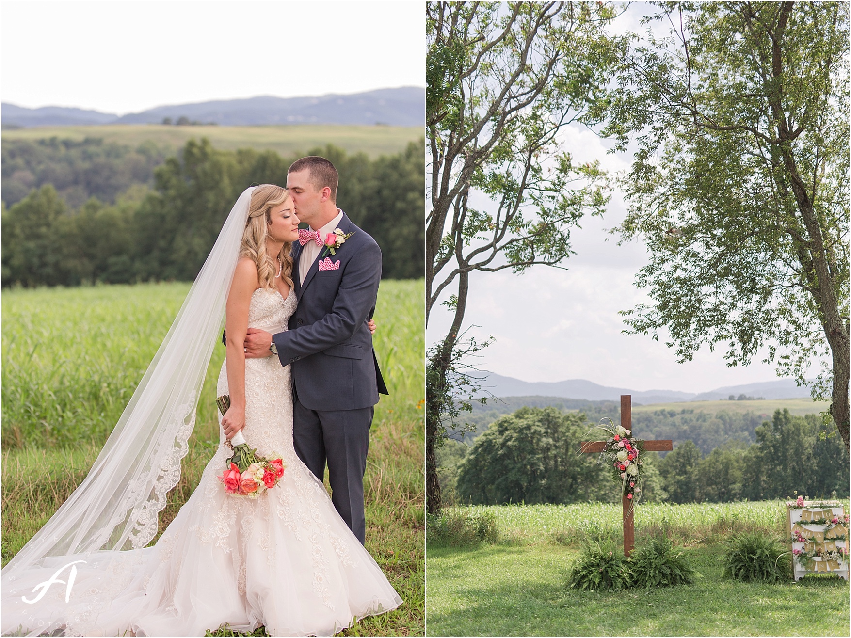 navy and coral mountain view Wedding at The Glen at The Boxtree Lodge || Braeloch Wedding in Vinton, Virginia || Ashley Eiban Photography || www.ashleyeiban.com
