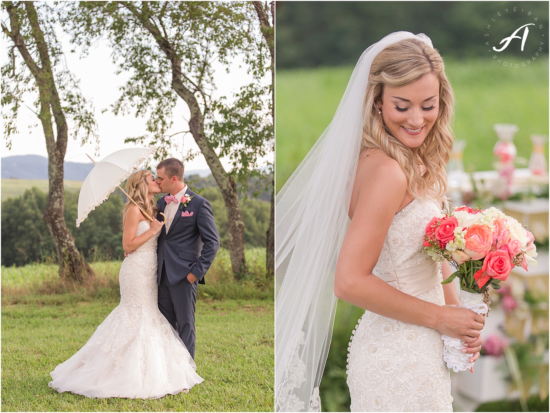 navy and coral mountain view Wedding at The Glen at The Boxtree Lodge || Braeloch Wedding in Vinton, Virginia || Ashley Eiban Photography || www.ashleyeiban.com