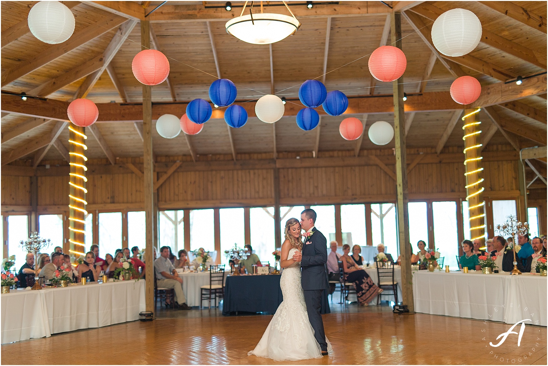 navy and coral mountain view Wedding at The Glen at The Boxtree Lodge || Braeloch Wedding in Vinton, Virginia || Ashley Eiban Photography || www.ashleyeiban.com