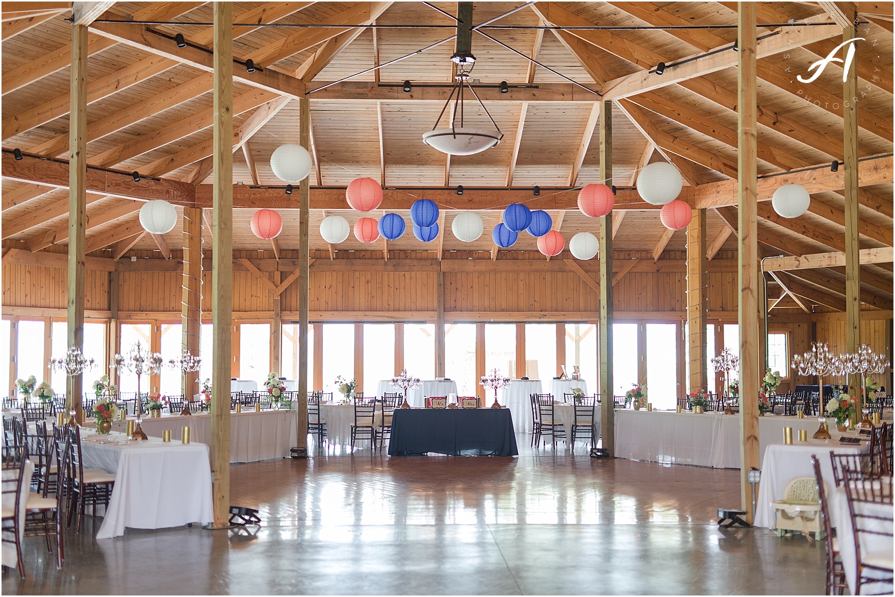 navy and coral mountain view Wedding at The Glen at The Boxtree Lodge || Braeloch Wedding in Vinton, Virginia || Ashley Eiban Photography || www.ashleyeiban.com