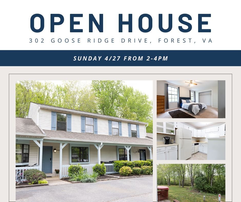 OPEN HOUSE on Sunday from 2-4pm at 302 Goose Ridge Drive in Forest, Virginia!