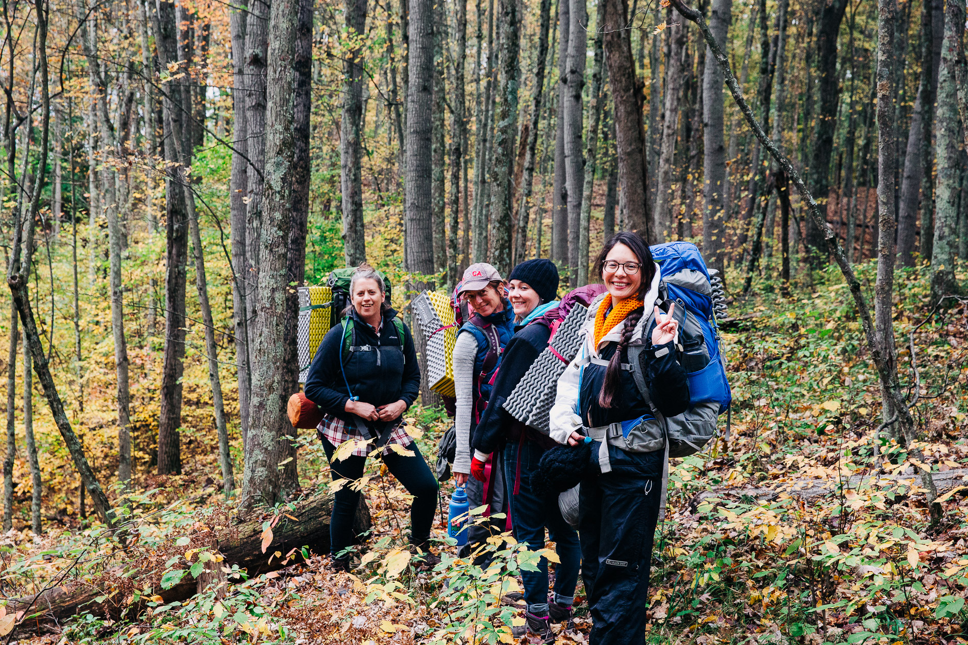 Anne (left) and crew from the first Women’s Retreat in October, 2018. White River, Manistee National Forest.Pic: Amber Telfer Photography