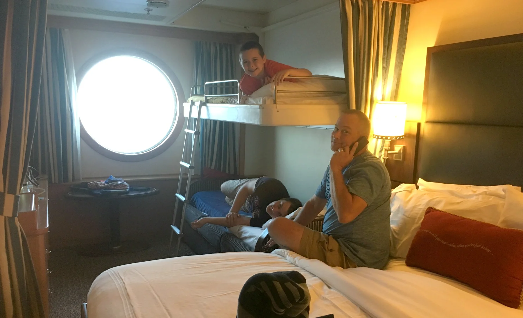 Just checked-in! Checking out the comfort-level of our beds. The verdict? Comfy!
