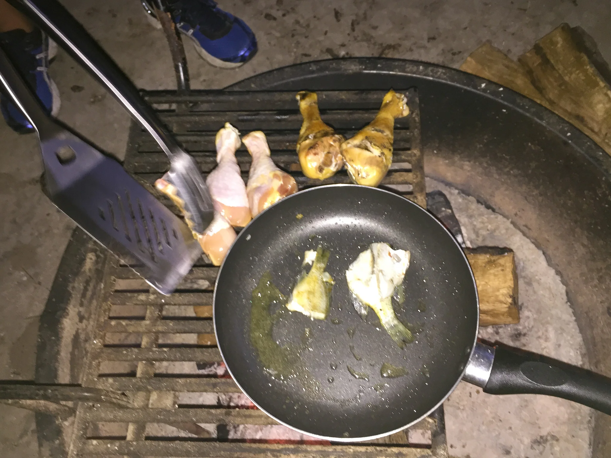Frying up the evening’s catch. Luckily, we also brought chicken with us.