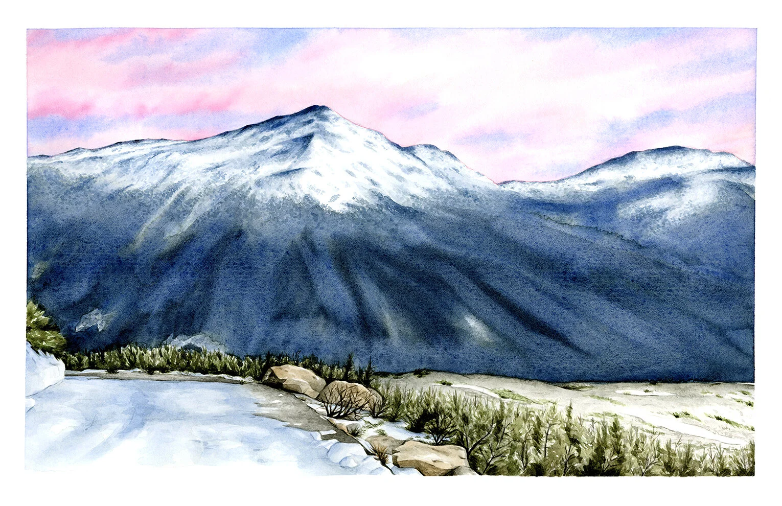  Watercolor painting of views from the Mt. Washington Autoroad in New Hampshire.  