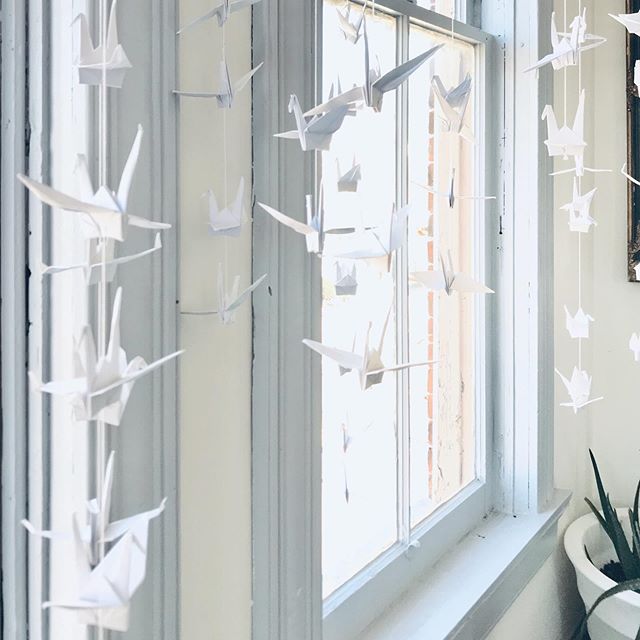 This paper crane window display at St. Anne the Tart is making my creative self feel alive again. I am away from our foster loves for just a few days to visit @vallie87 and her sweet new baby in Dayton... it&rsquo;s a luxury that I am truly grateful 