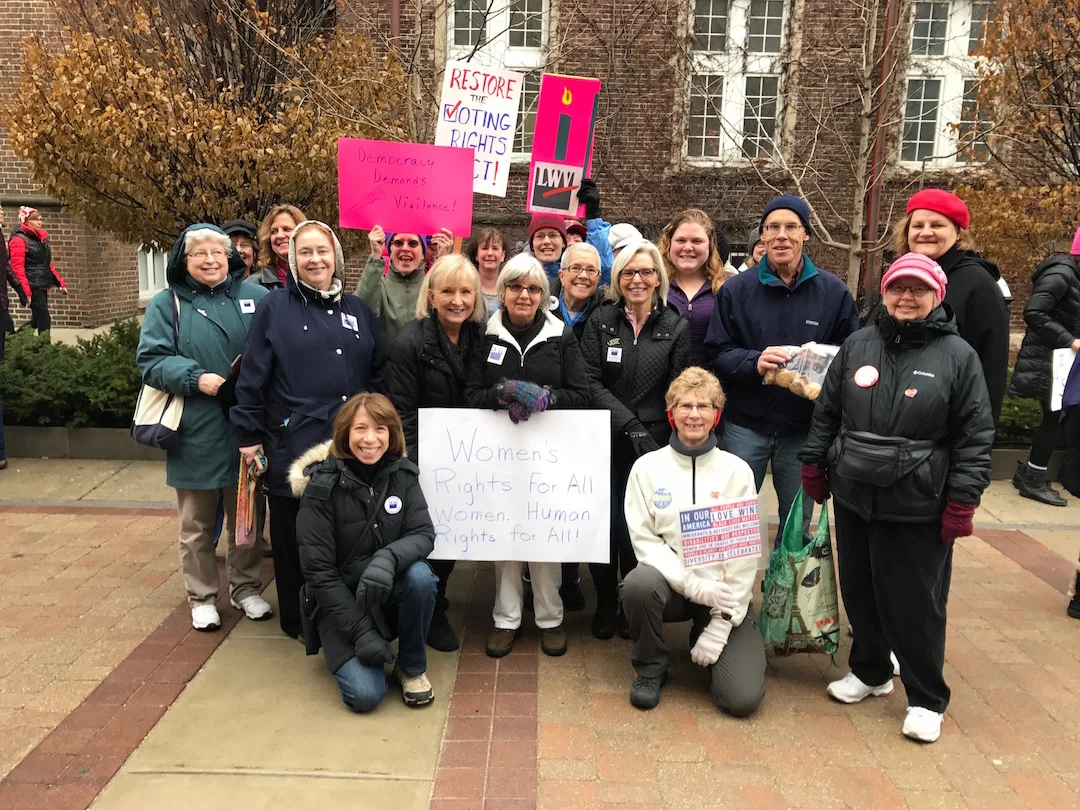 League members from Dane County, Janesville, Whitewater, and Milwaukee County gathered to march together on January 21st. Marchers carried signs calling for women's rights, equal rights, restoration of the Voting Rights Act, love and kindness, and protections for democracy. 