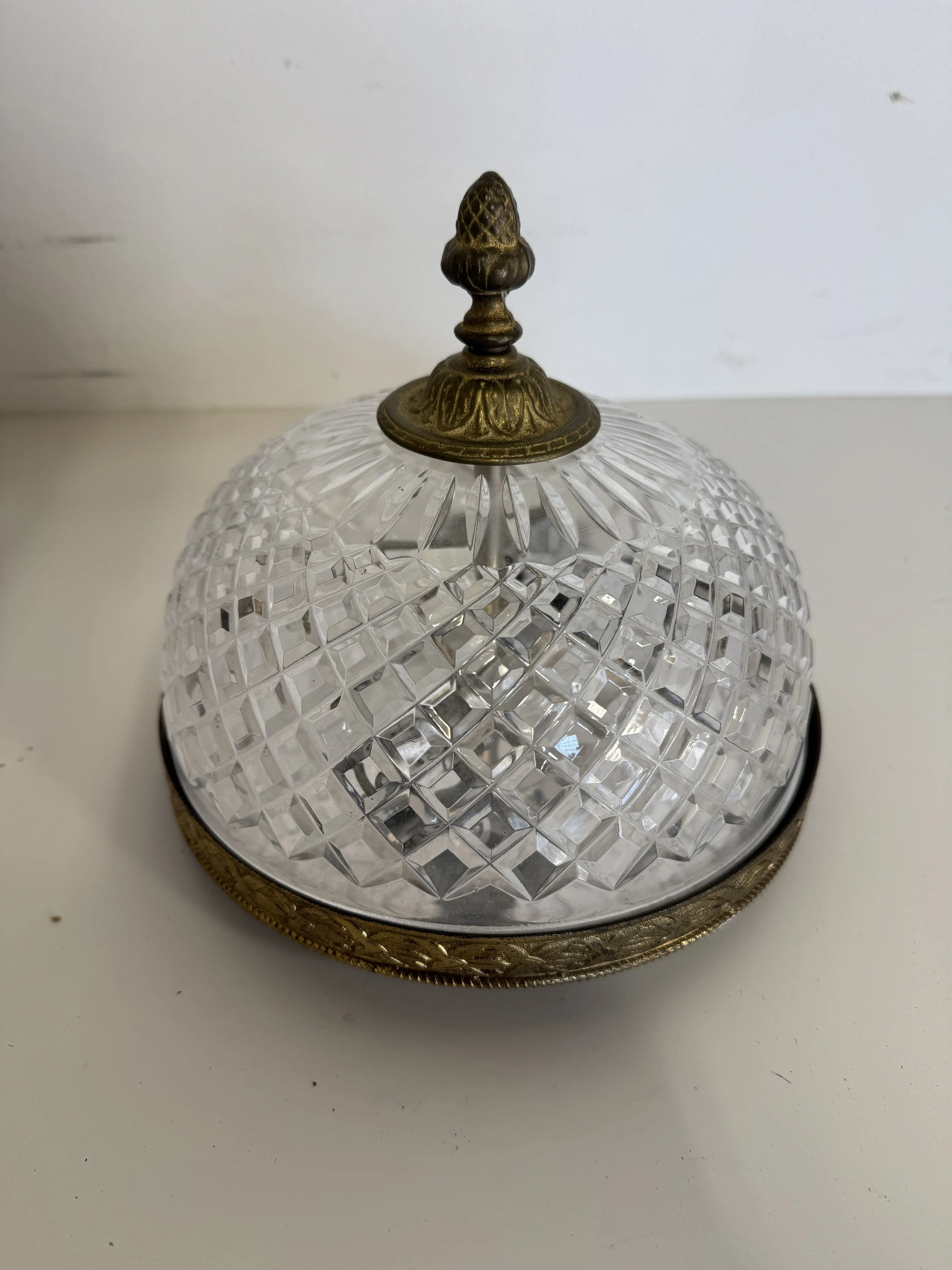 Cut Glass Ceiling Light with Brass Trim W535